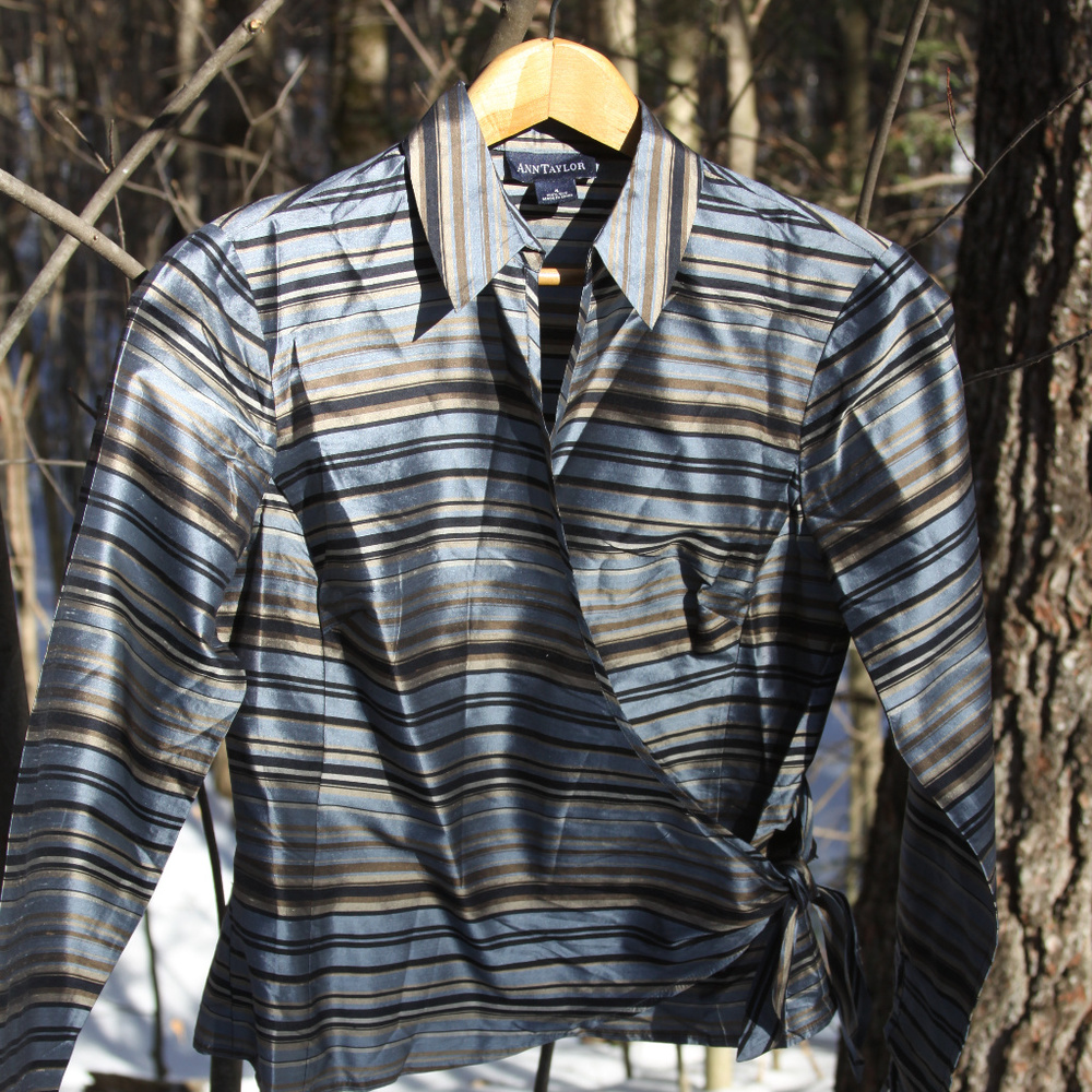 Striped crossover front blouse - 100% Silk
